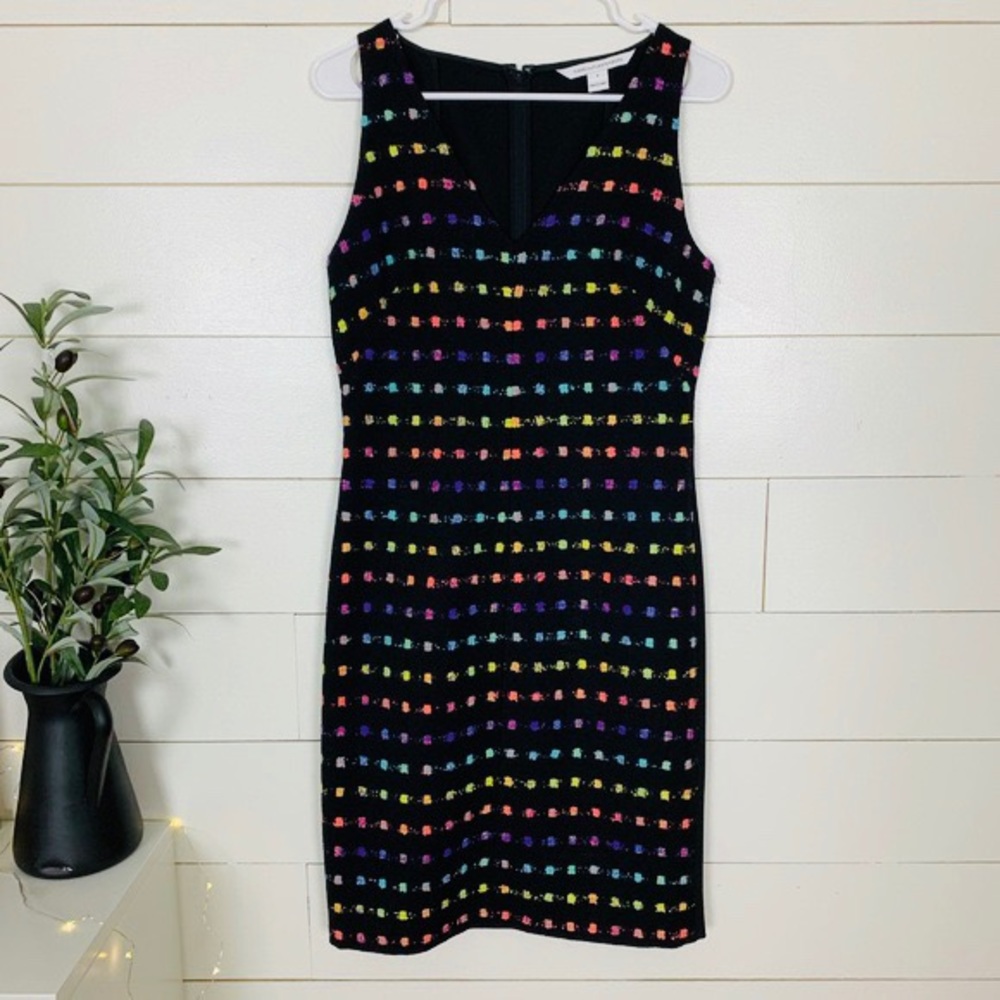 NWOT Diane von Furstenberg DVF Minetta Textured Black Multicolor Sheath Dress 6